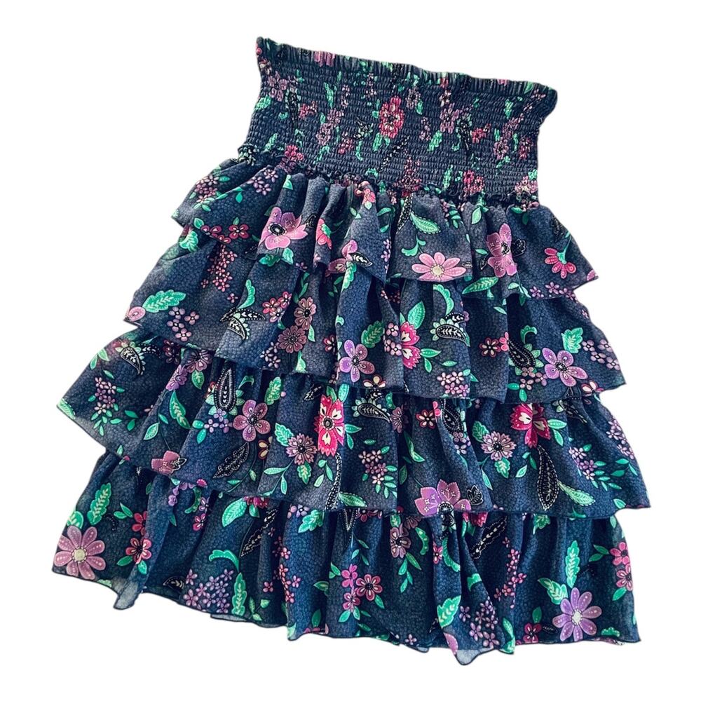 American Eagle Outfitters Blue Floral Strapless Tiered Ruffle Dress Size XL Y2K